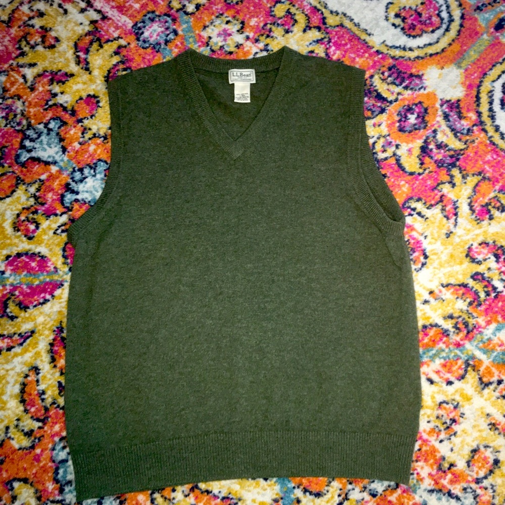 L.L. Bean Hunter Green 100% wool sweater vest sz L